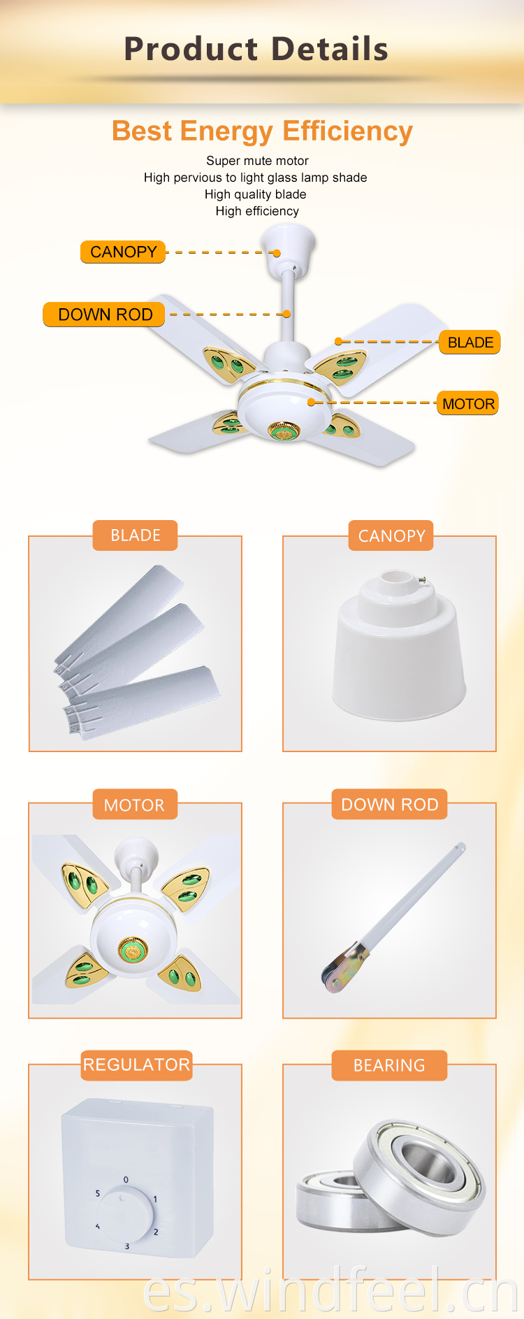 Ventilador de techo eléctrico útil de 24 pulgadas con decoración 110V-220V